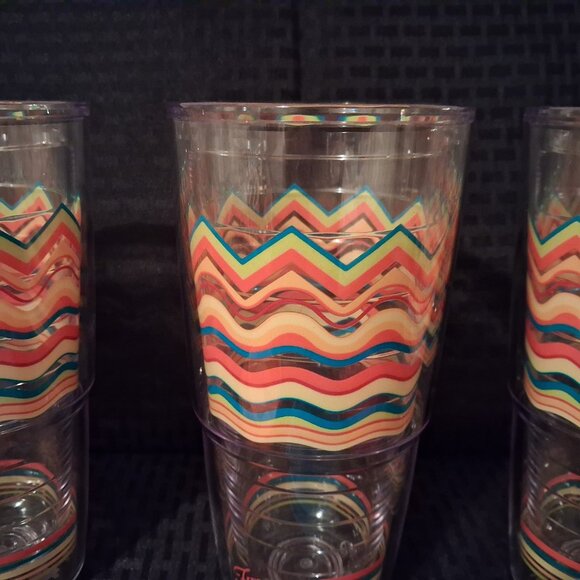 Fiestaware Striped Tumbler Glasses 24oz Red Yellow Green Turquoise w/ Lids Set 3 - Picture 4 of 9